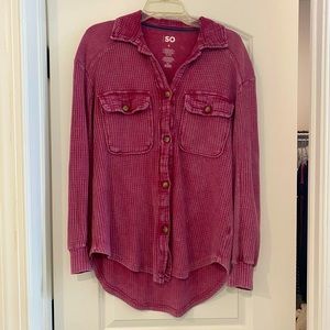 Pink Knit Button Front Top